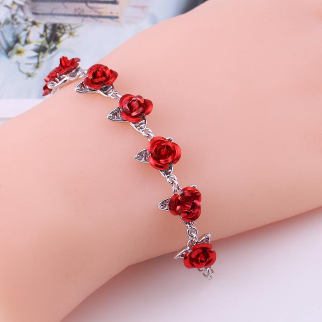 Hu Hu Hu Hu Hu Alat Bantu Pasang Kacamata♡ Gelang Rantai Desain Mawar Merah Untuk Hadiah Valentine Wanita