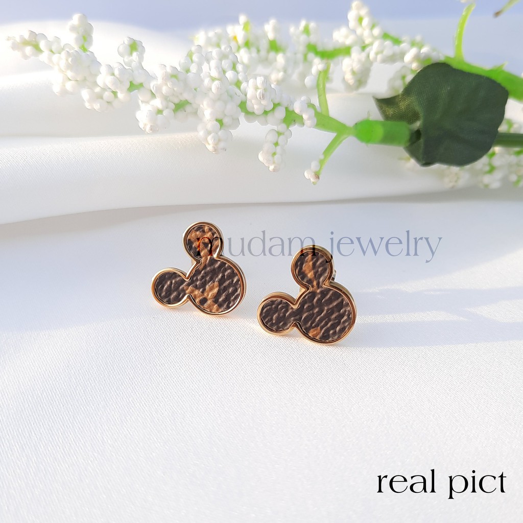 Anting Tusuk Titanium L* Skin Model Mickey Tersedia Warna Steel Rosegold dan Gold