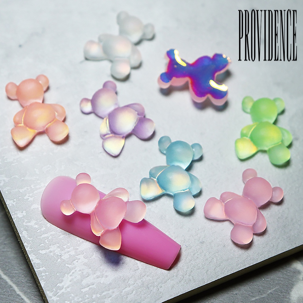 Providence 10Pcs Ornamen Beruang 3D Luminous Efek Visual Anti Pudar Untuk Dekorasi Nail Art