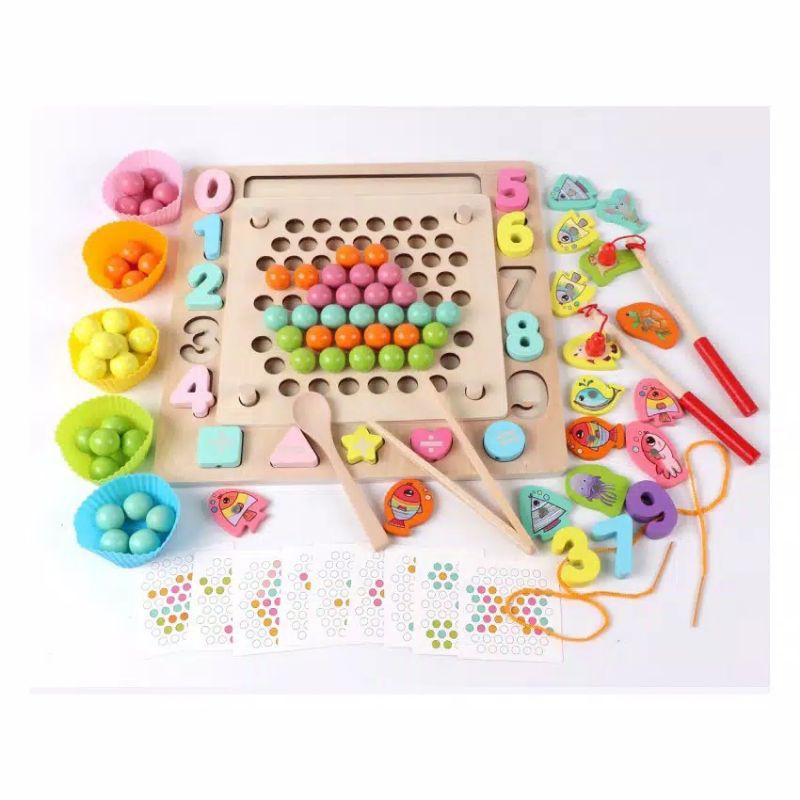Four unity Beads Holder Mainan Montessori Anak Sensory Toys Sensory Play Belajar Warna Match Game