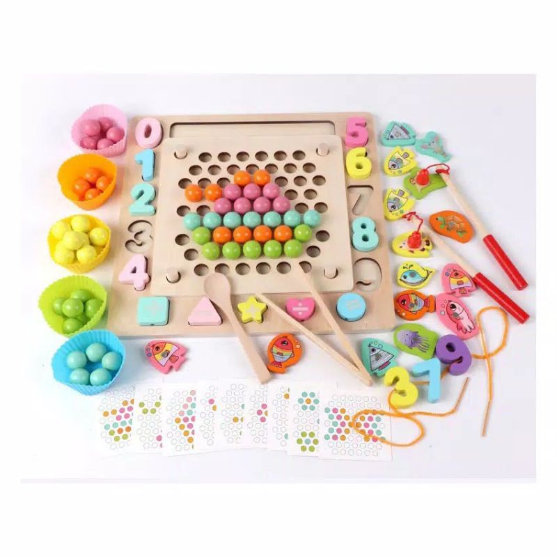 Four unity Beads Holder Mainan Montessori Anak Sensory Toys Sensory Play Belajar Warna Match Game