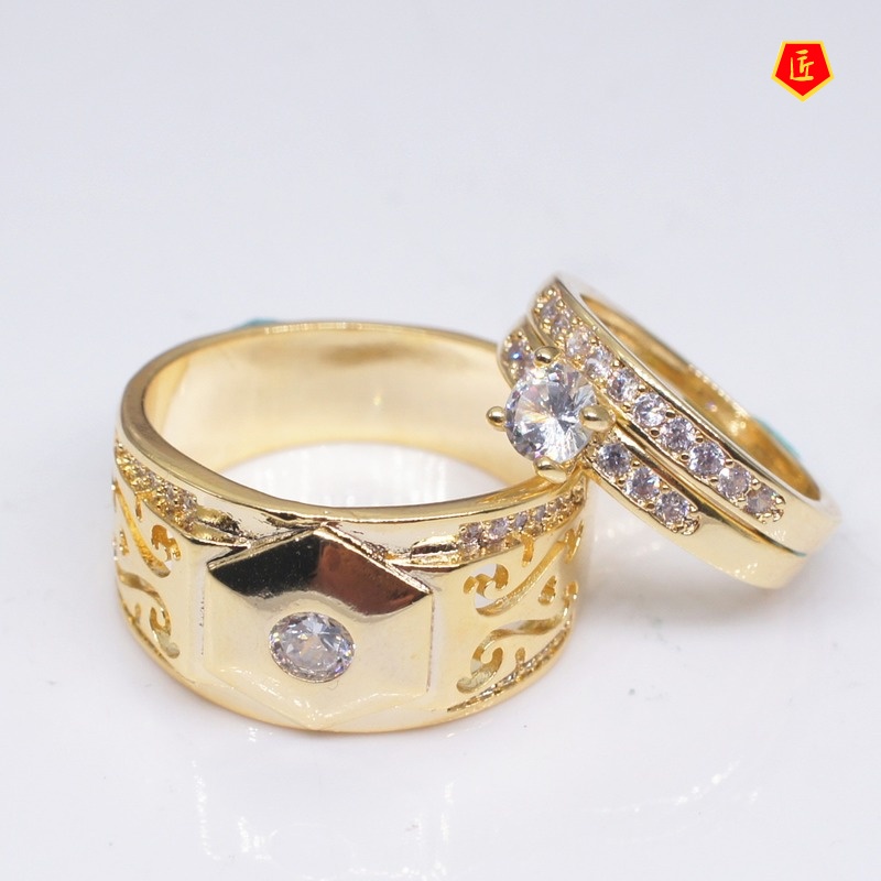 [Ready Stock]Personality Elegant 18K Gold Couple Ring Set