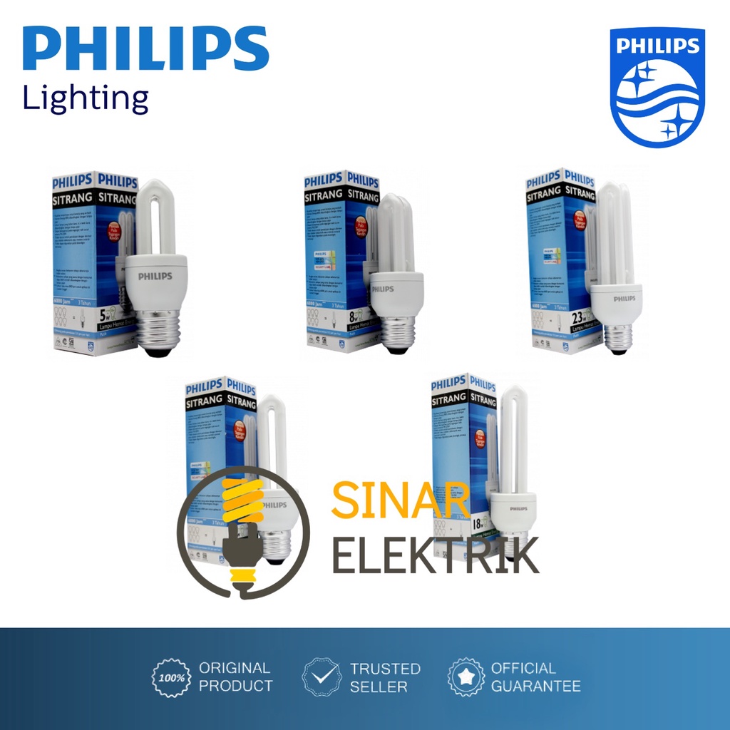 Lampu PHILIPS Sitrang 5W 8W 11W 18W 23W Putih - Lampu Hemat Energi 5 8 11 18 23 W Watt