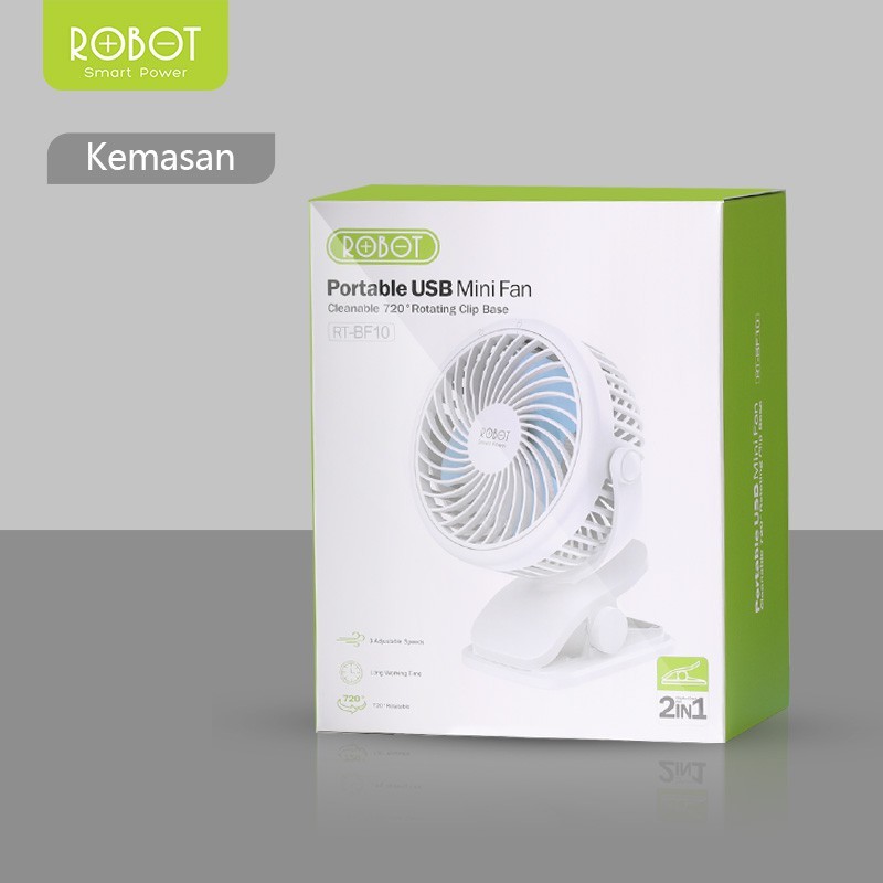 ROBOT RT-BF10 Portable Fan Powerbank 2000mAh Mini Fan Kipas Angin Mini RTBF10