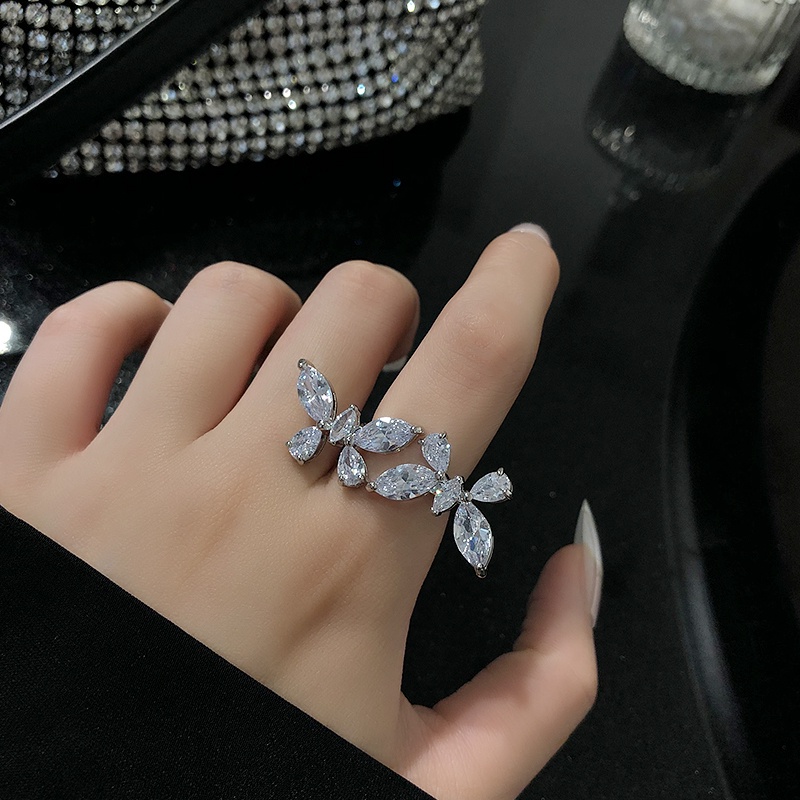 Cincin Jari Telunjuk Model Terbuka Desain Kupu-Kupu Aksen Zirkon