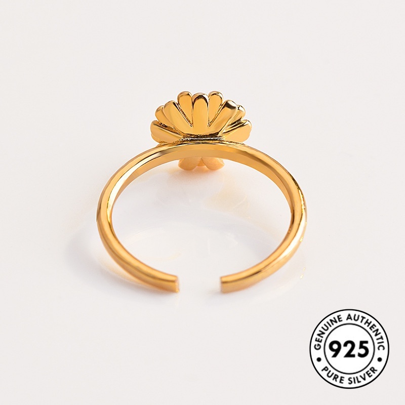 Cincin Lapis Silver S925 Motif Bunga Daisy Kecil Elegan Untuk Wanita