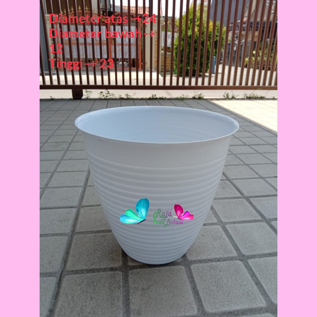 Pot Goccie Tinggi Pirus 301 Putih  24CM Motif Tawon Pot Hias Bunga Plastik  Mirip Tawon Aglonema