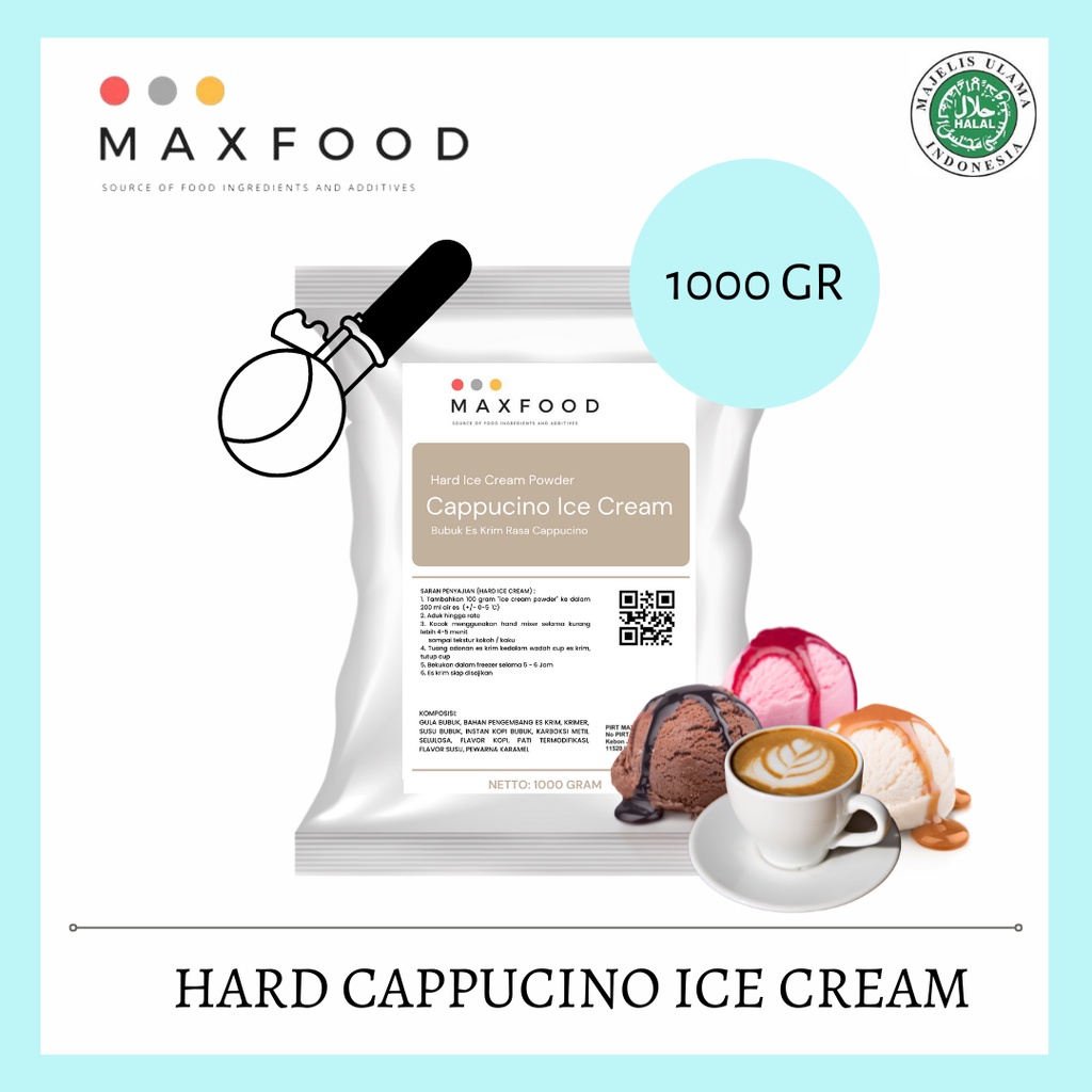 

MAXFOOD - Hard Cappucino Ice Cream Powder / Bubuk Es Krim Rasa Cappucino 1 Kg