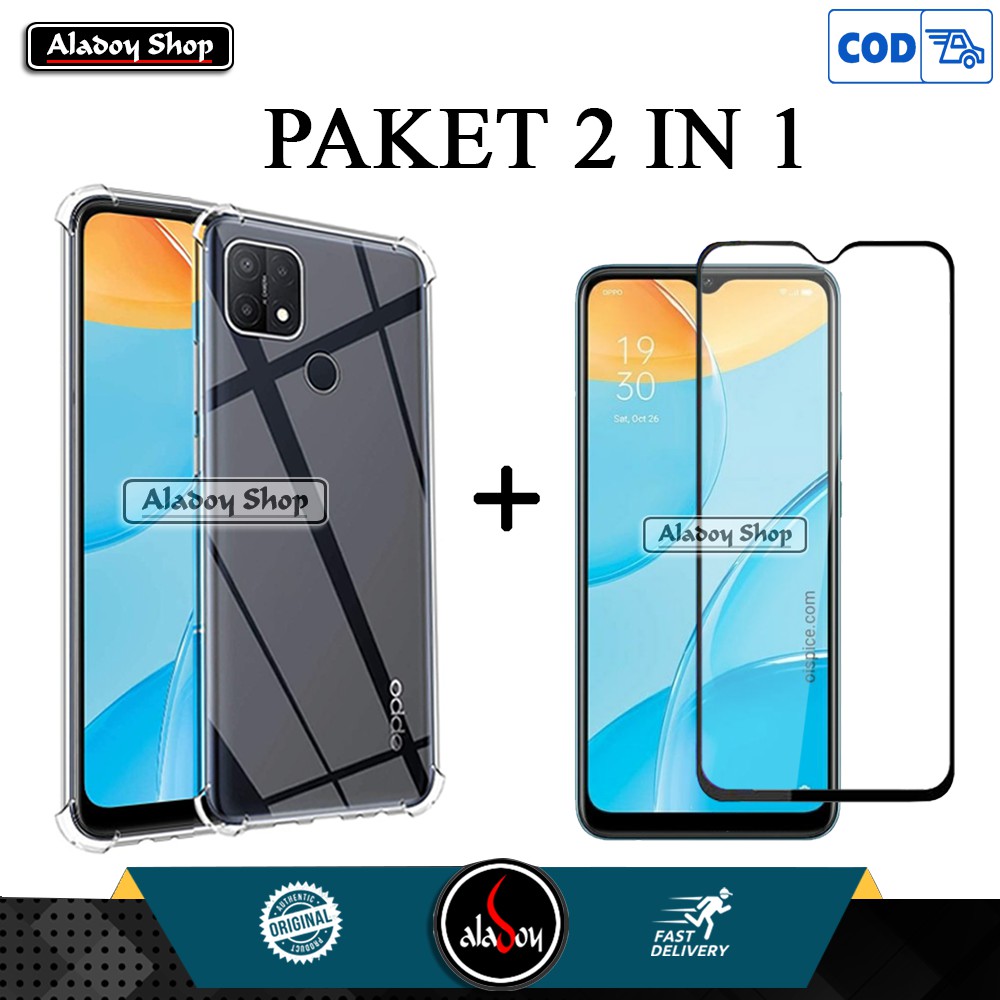 Case Oppo A15S Ultrathin Slim Clear Premum Softcase Anti Crack + Tempered Glass Full Layar