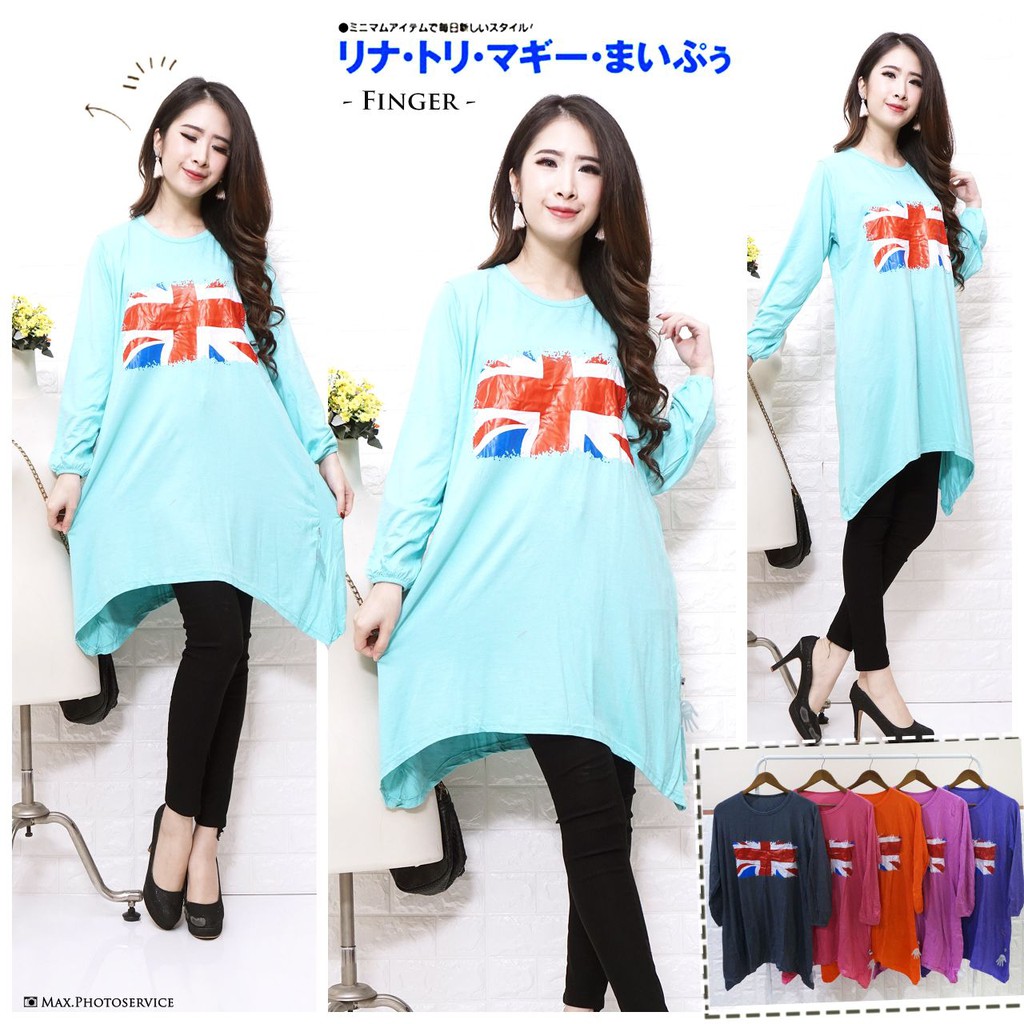 [Jakartafashion] dress sablon spandek adem asymetris lancip XL lengan panjang cantik murah