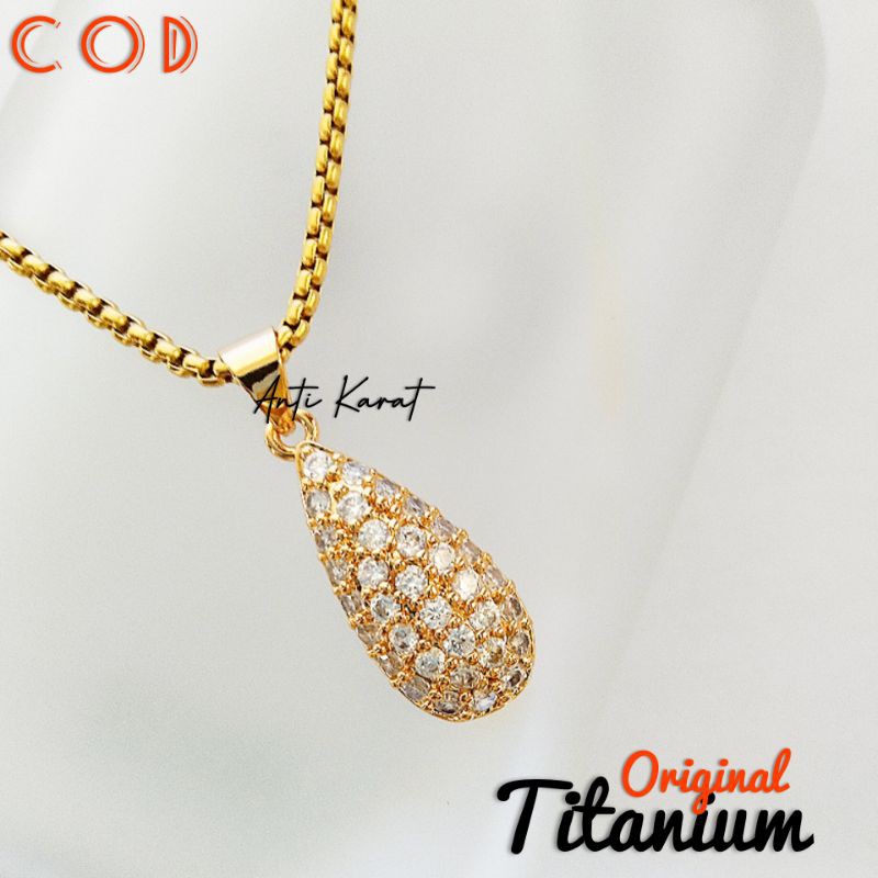 Kalung Titanium Wanita Terbaru Plus Liontin Lonjong Anti Karat Anti Luntur Anti Alergi(emas)