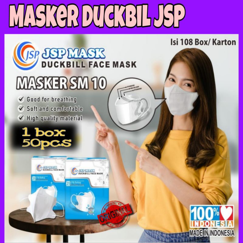 COD✓Masker duckbill putih JSP mask duckbil earloop nonhijab 1box medis kesehatan surgical face mask