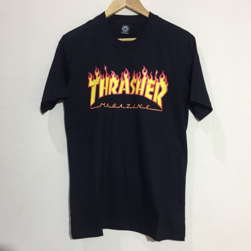BAJU KAOS DISTRO KAOS BAND THRASER FLAME FONT HITAM PRIA WANITA COWOK CEWEK UNISEX PREMIUM