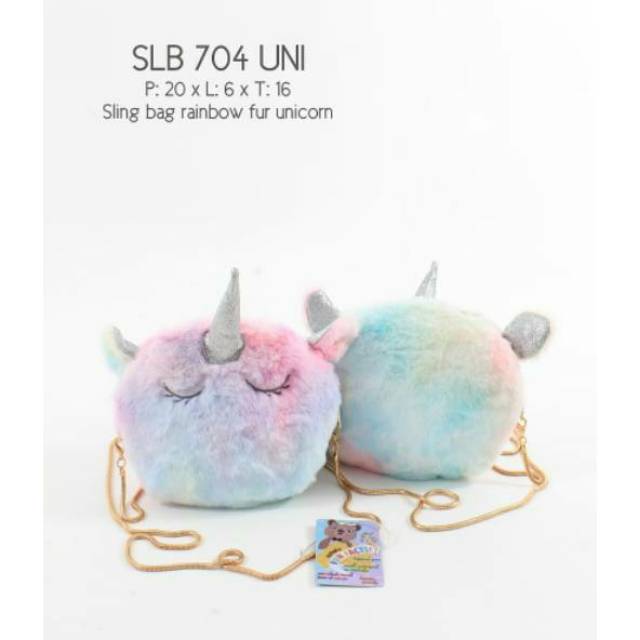 SLING BAG UNICORN RAINBOW FUR / TAS SELEMPANG BONEKA BULU