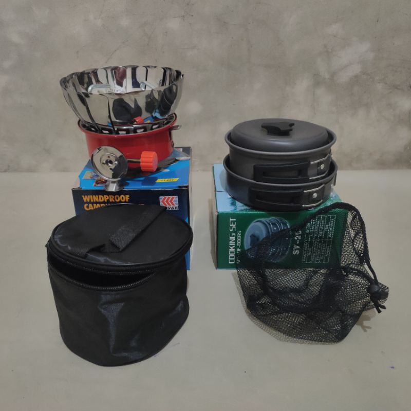 Paket Alat Masak Camping SY200 + Kompor Mawar Windproof