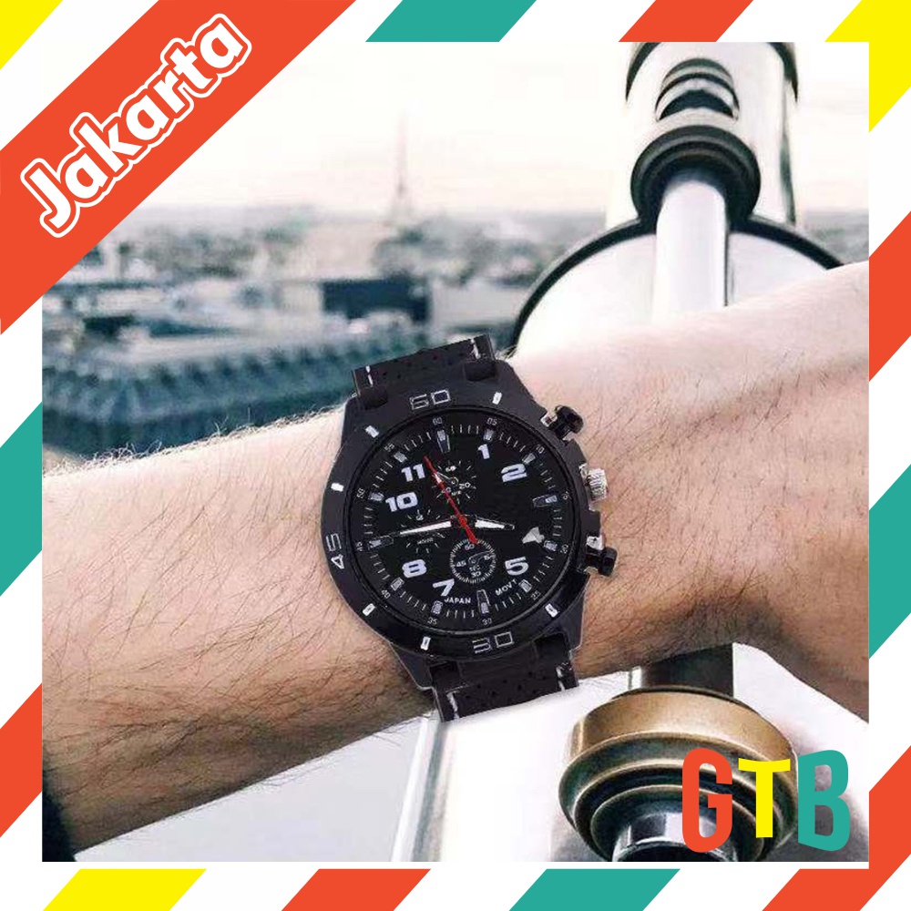 ❤GTB❤ Jam Tangan Pria Sport Chrono Korea Fashion Quartz Men Silikon Analog Watch JT048