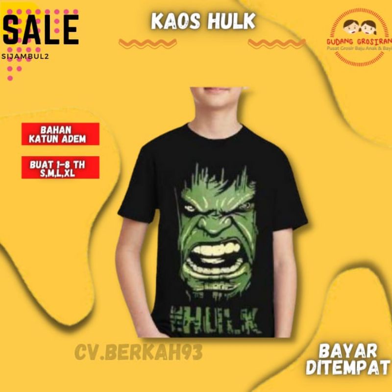 Kaos Anak Laki Laki 1-8 th hulk hitam lengan Pendek