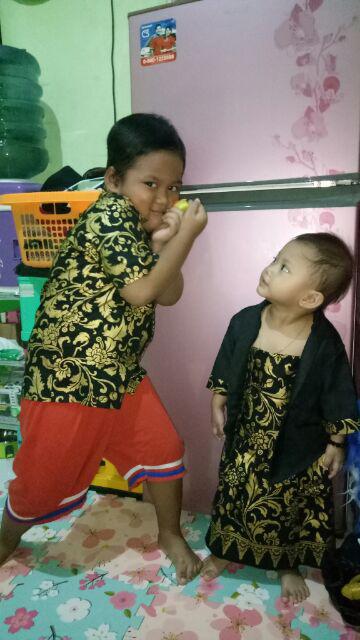 Hem Kemeja Anak Batik Prada Bakung Hitam Gold Couple Family Keluarga