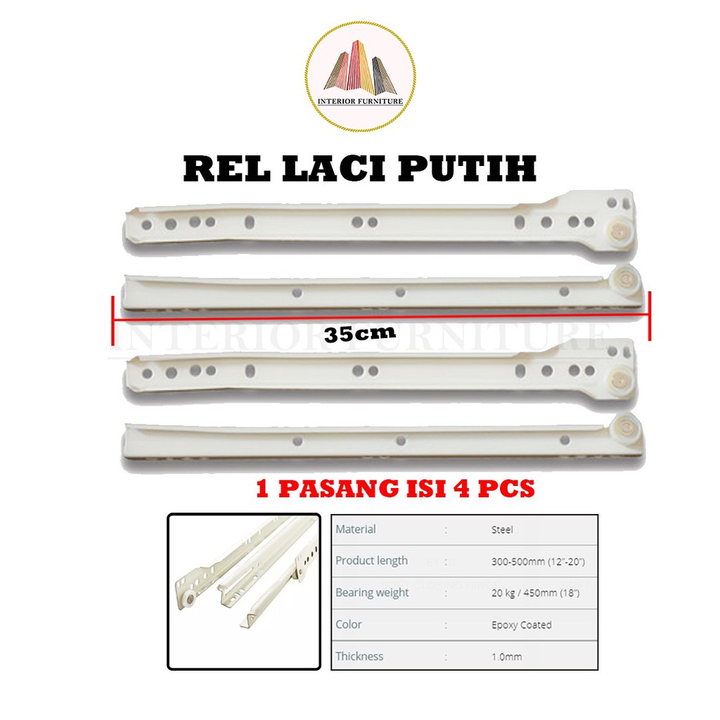 Rel Laci Roda Singel Track Putih 35 cm... FREE SEKRUP