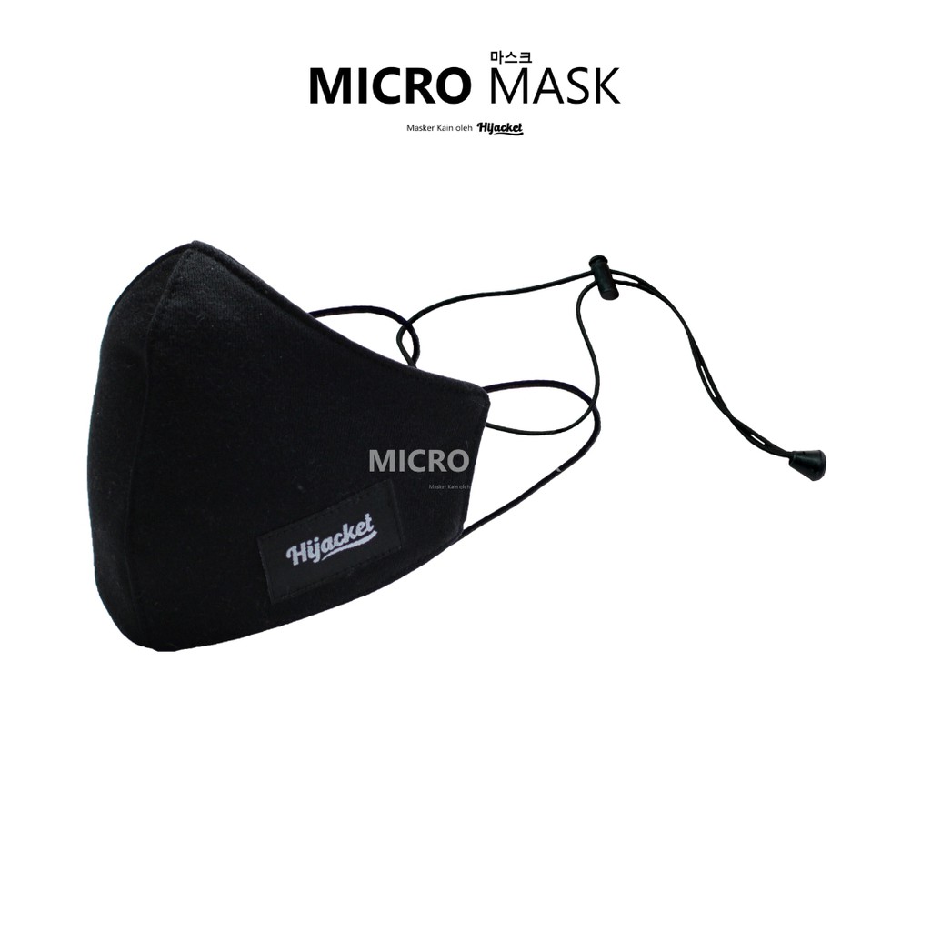 ORIGINAL Micro Mask Hijacket Azmi Hijab Masker Kain Wajah Duckbill Virus Pria Wanita non KF94 KN95-BLACK