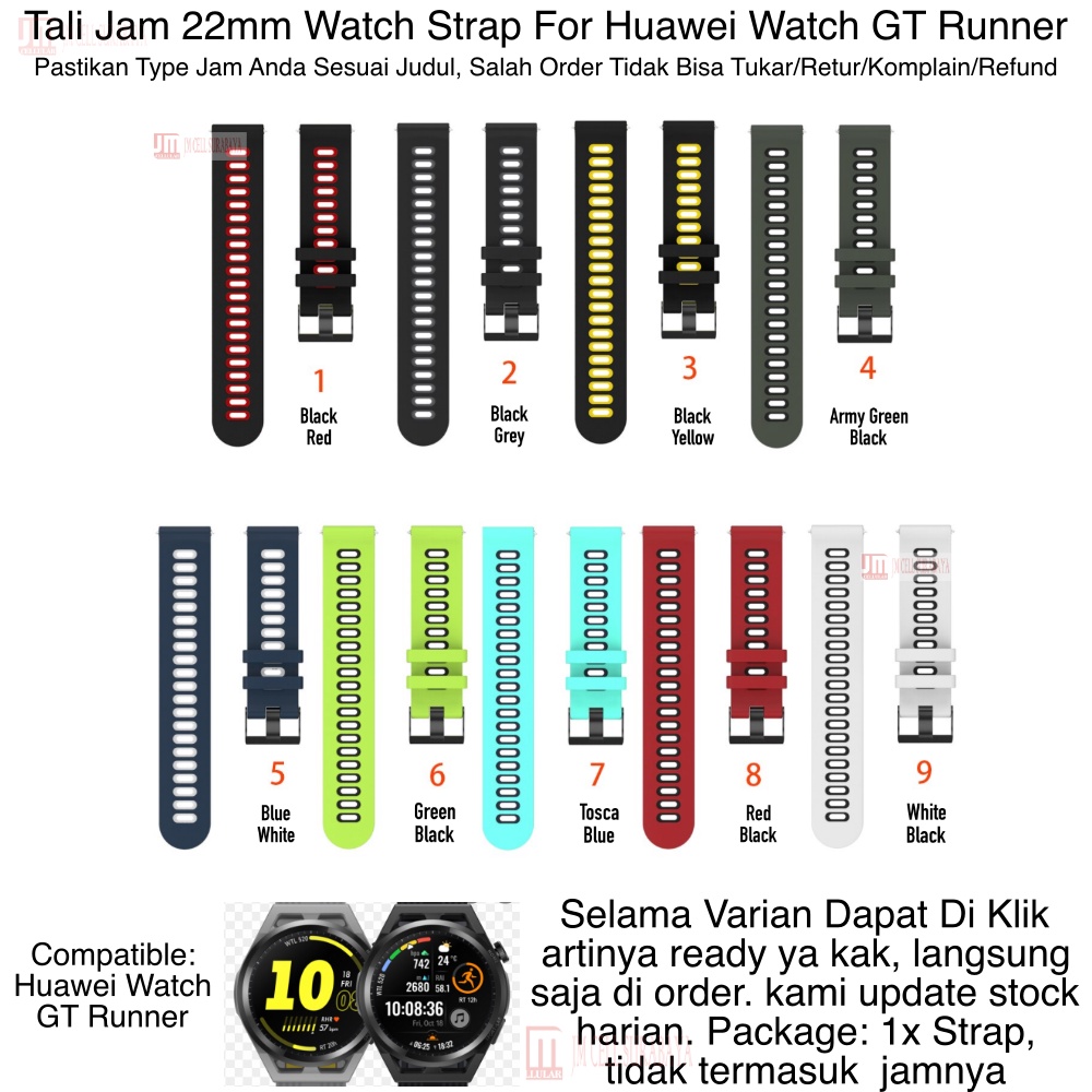 Dual Tone Strap Huawei Watch GT Runner - Tali Jam Tangan 22mm Rubber Silikon Sporty