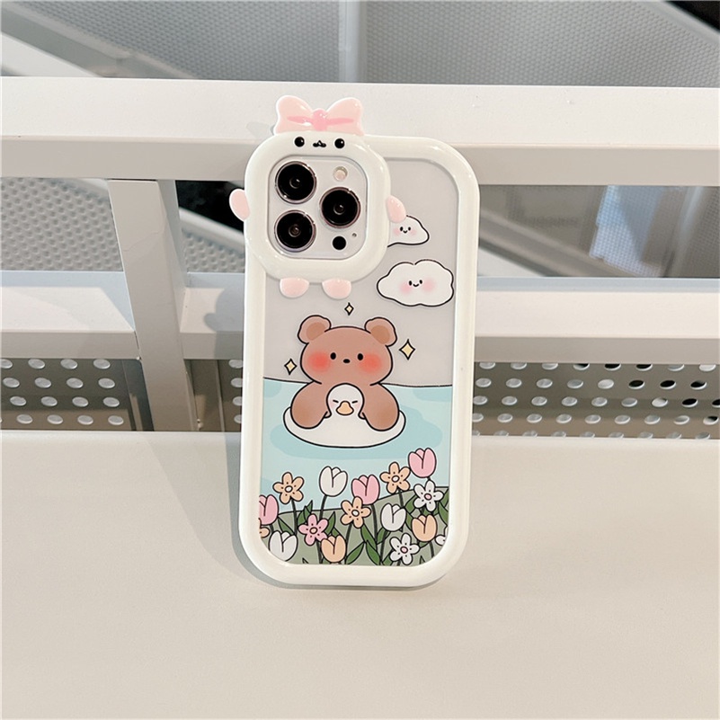 Soft Case TPU Transparan Motif Monster Bear Untuk Compatible for iPhone 14 13 12 11 Pro Max X Xr Xs Max 8 7 6 6s Plus Monster Lens Protector Phone Case Bear Clear Silicone Anti-Scratch Soft Case Shockproof Soft TPU Back Cover