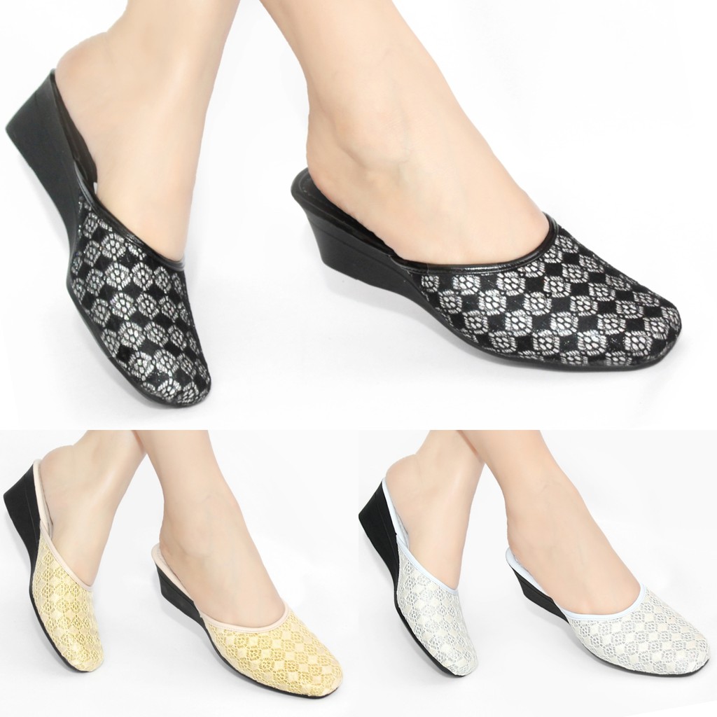 Sepatu Wedges Wanita Wedges Sandal Wedges  Wanita Sandal Mules Selop Slop Karet Kondangan