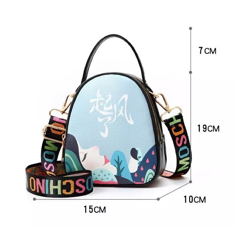 New Tas Selempang Endog Printing Karakter 3D EGG-PRINT Tali Love