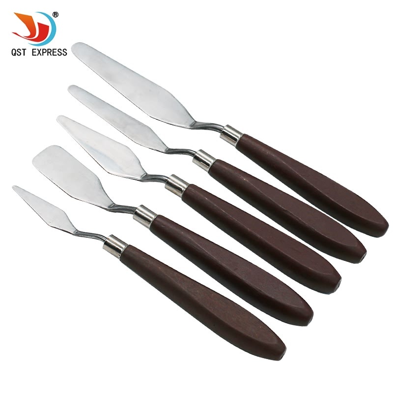 

Pre Order QSTEXPRESS 5Pcs Stainless Steel Palette Scraper Set Knives For Artist Oil Painting Tools Painting Knife Blade Wooden Handle