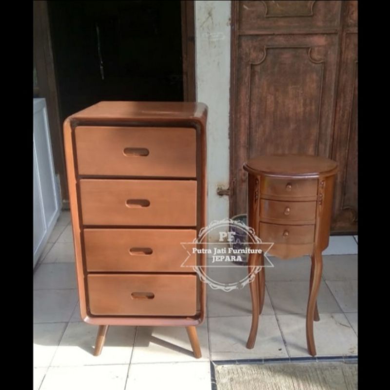 Nakas retro kayu jati laci 4 + Meja laci kecil ukir Jepara
