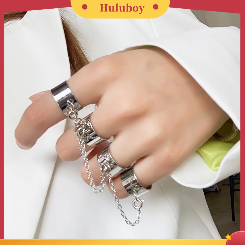 Huluboy Cincin Rantai Multilayer Adjustable Anti Karat Gaya Punk Hip Hop Untuk Pertunangan