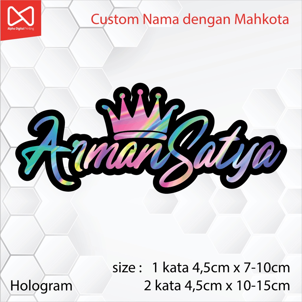 

Sticker nama dengan mahkota hologram custom