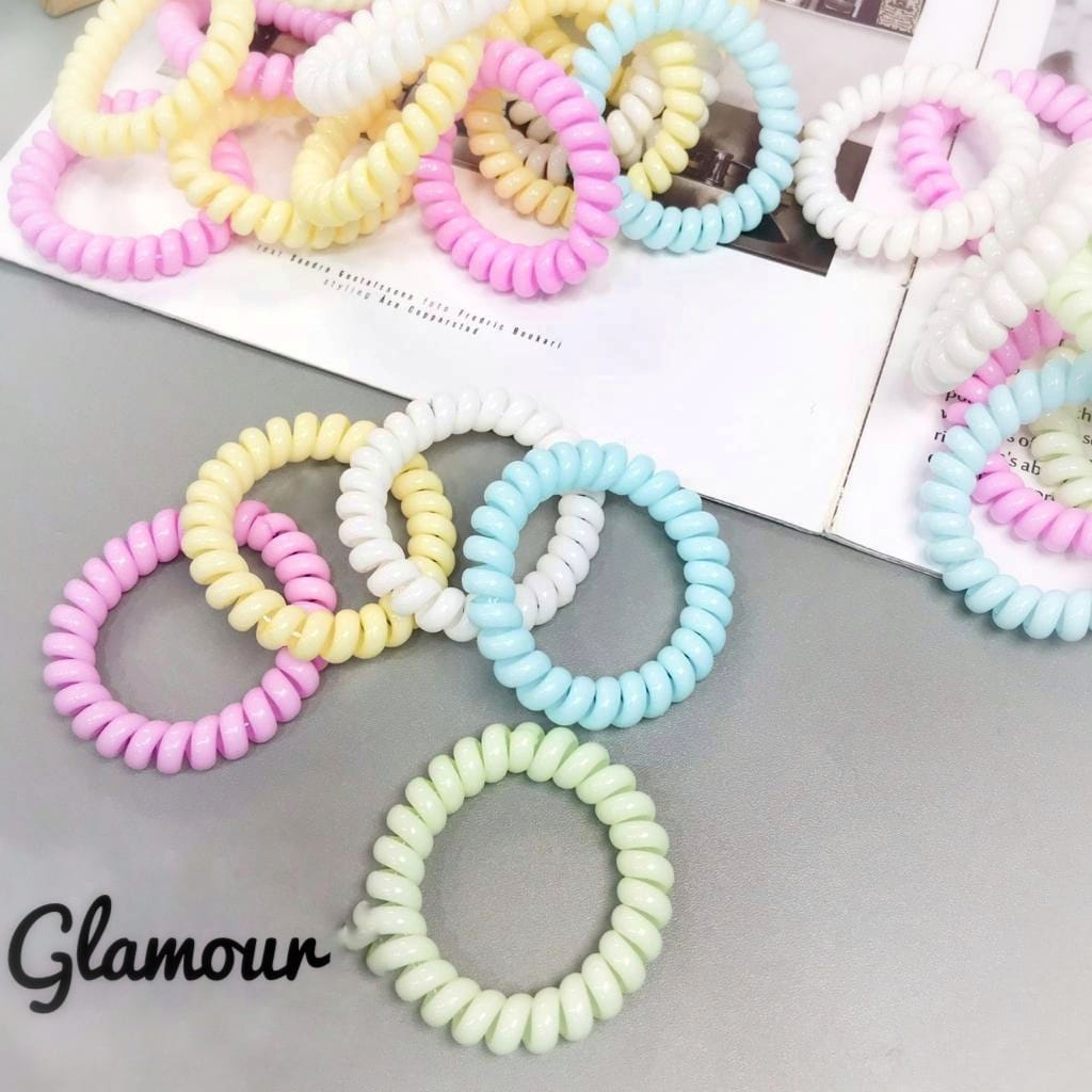 ￼GLAMORE KARET IKAT RAMBUT TELEPON / KARET IKAT RAMBUT SPIRAL / KABEL TELEPON WARNA-WARNI