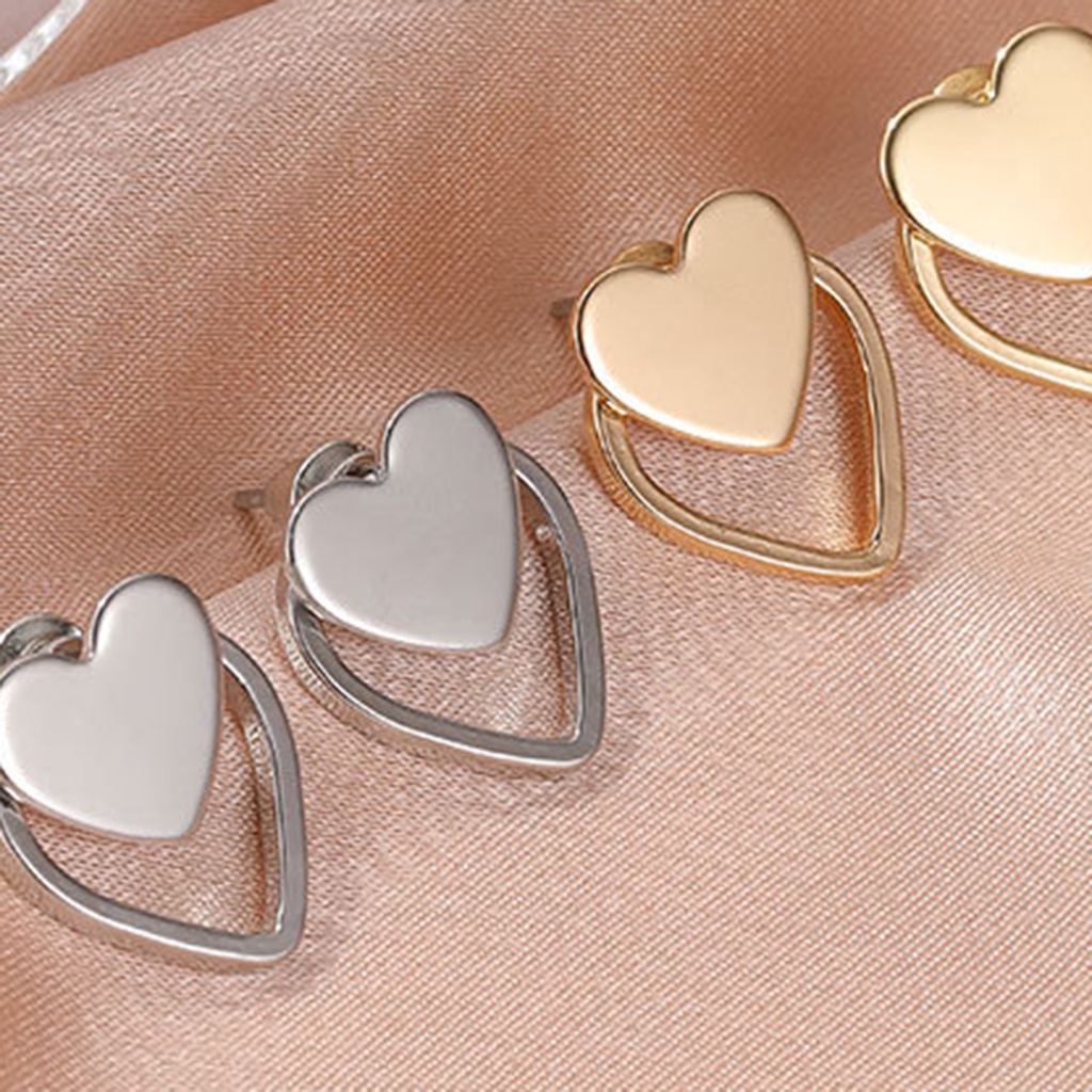 Hu Hu Hu Hu Hu Alat Bantu Pasang Kacamata♡ 1 Pasang Anting Stud Dua Lapis Bentuk Hati Untuk Wanita