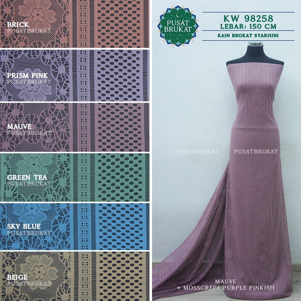 KAIN BROKAT MALIKA / SYARHINI KW 98258 / BRUKAT KW, LEBAR 150CM [harga per 0.5m]