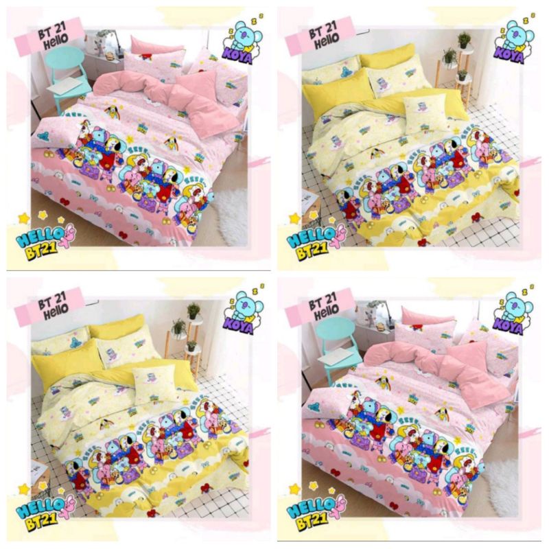 Sprei Katun Lokal Esra BTS21 Hello Pink BTS21 Hello Kuning 160x200 cm
