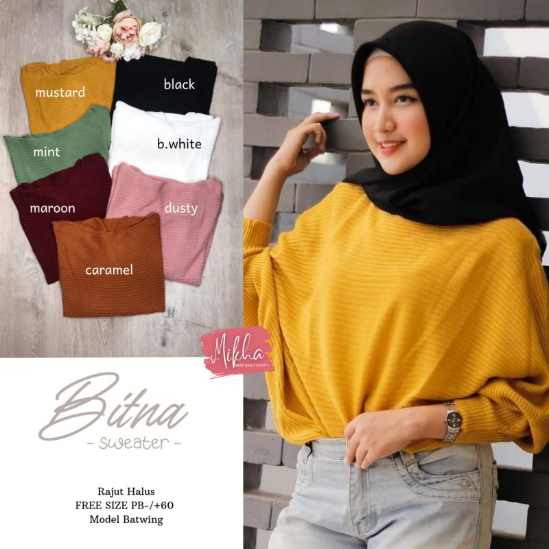 Bitna Sweater model Batwing Rajut Salur / Atasan Batwing Rajut