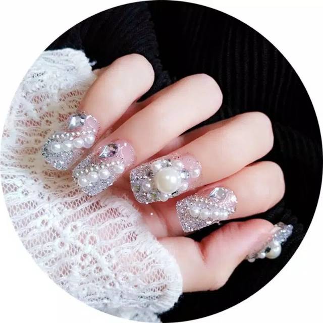 Kuku Palsu 3D/ Nail Art / Half Glitter Fake Nails Wedding For Bride