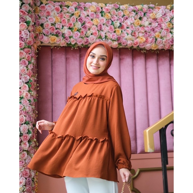 Ounadoutfit Naura blouse wanita rampel casual cantik muslimah murah polos / atasan cringkle / baju rample wanita / kemeja polos muslim