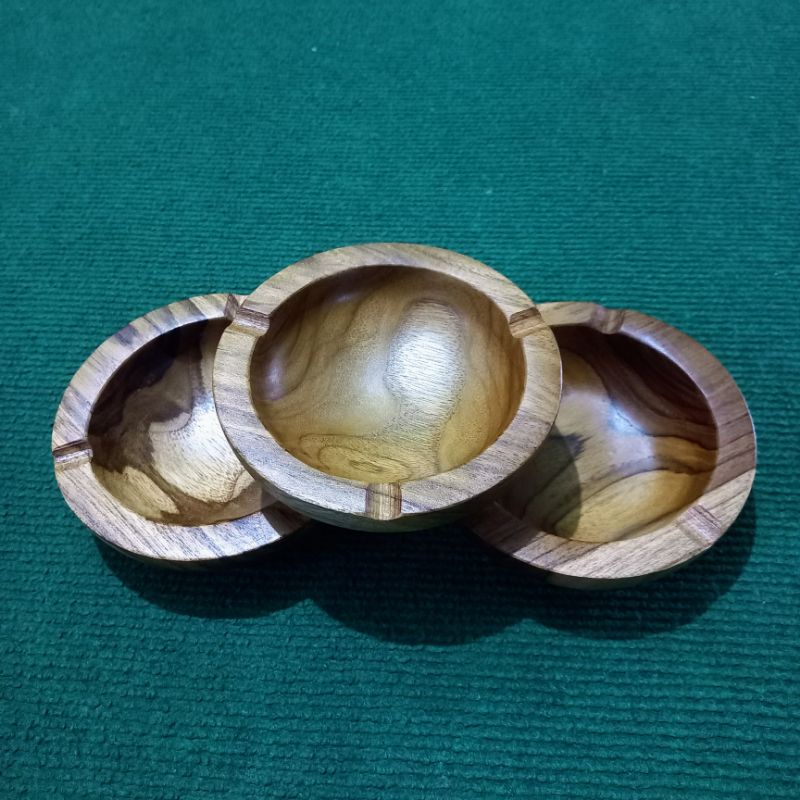 Moonmarket Asbak Bulat Kayu Jati/Asbak Rokok Kayu Jati Unik/ Asbak Kayu Hati Serat Unik/Souvenir