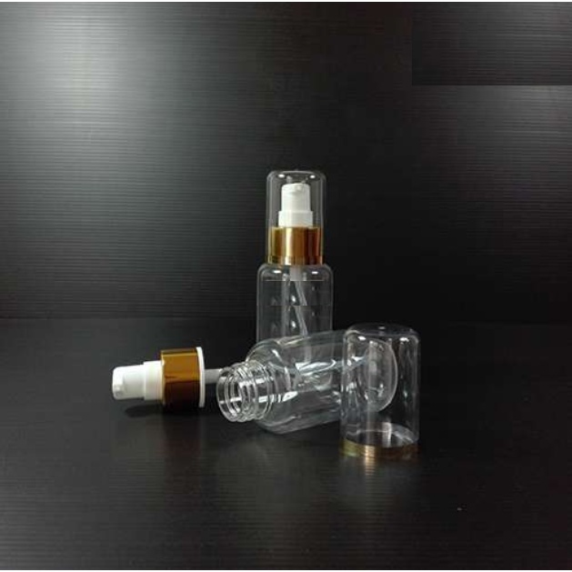 BOTOL TUBULAR 70ML CLEAR PUMP TREATMENT GOLD SILVER / BOTOL PLASTIK KEMASAN KOSMETIK