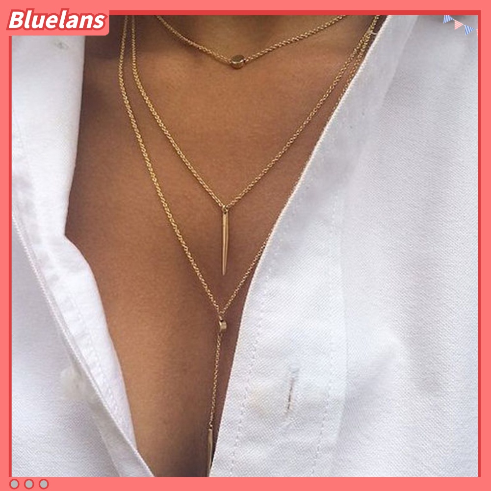 Bluelans Fashion Women 3 Layers Beads Bar Tassel Charm Pendant Chain Necklace Jewelry