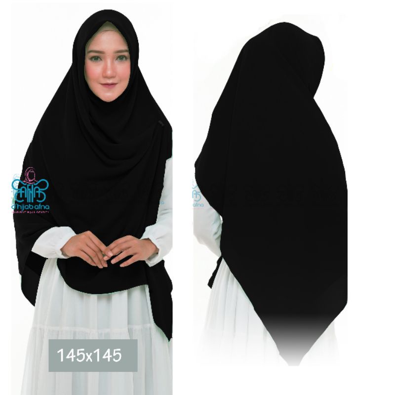 Afna Jilbab Segi Empat JET BLACK L Jilbab Khimar Hijab Segi Empat Square Wolfis Jet Black 145x145 cm