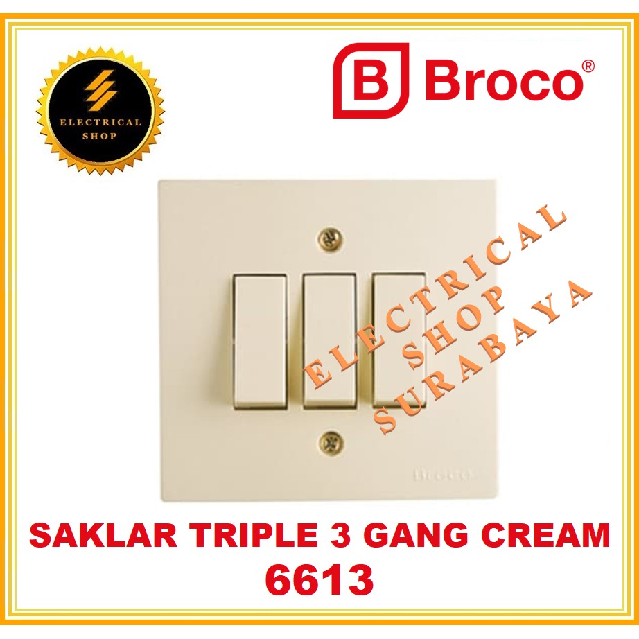 BROCO IB SAKLAR 3 GANG CREAM 6613 (HARGA GROSIR) TRIPLE SWITCH INBOW TANAM