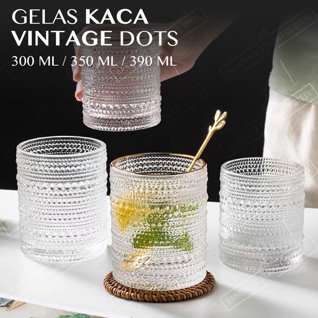 Vintage Retro Gelas Kaca Kristal Gelas Estetik Aesthetic Cantik Unik Drinking Glass motif timbul