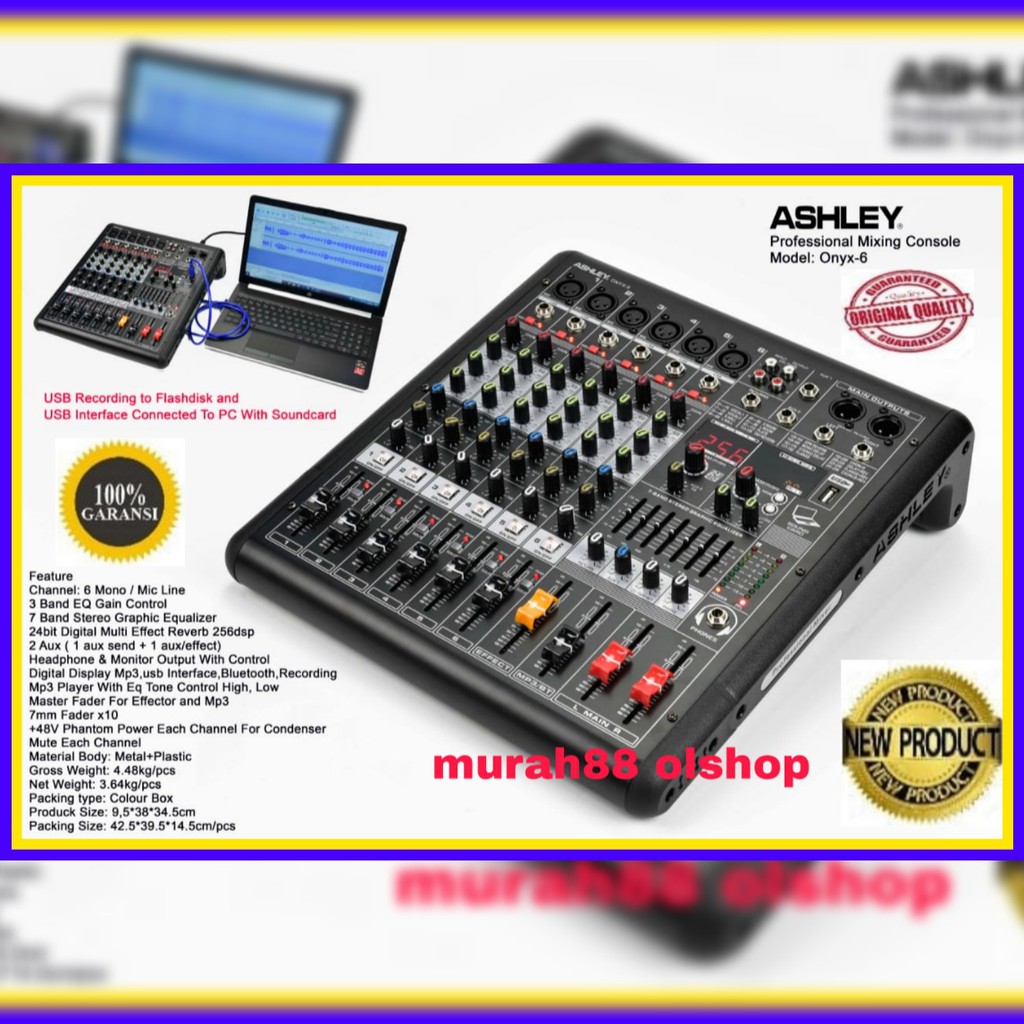 MIXER AUDIO ASHLEY ONYX6 USB RECDAN USB CONECT TO PC WITH SOUNDCARD