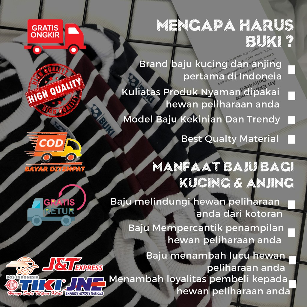 BUKI.PET - Baju Kucing Anjing Kelinci Monyet Lucu Murah Buki Tee Stripe Dark Series SIZE S M L XL