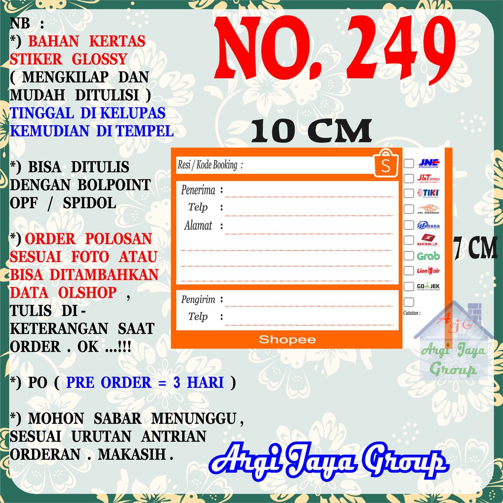 

Stiker Pengiriman - Sticker Alamat Olshop Murah Nomer 249 - 10x7 cm - Glossy