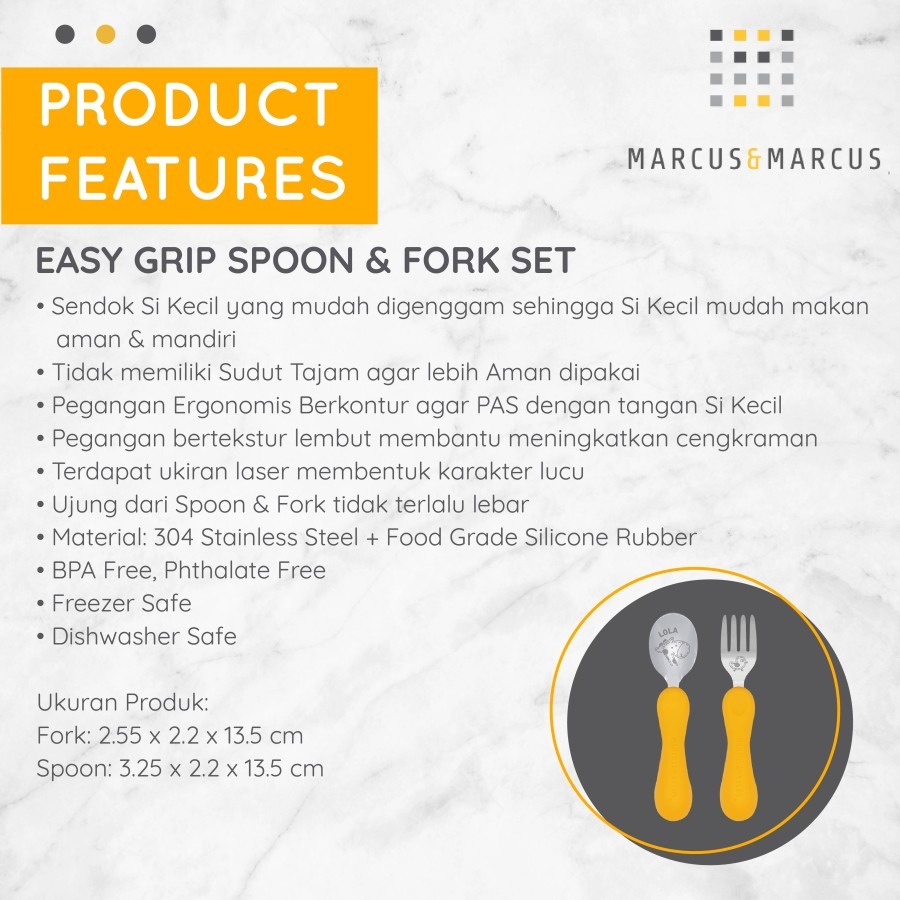 Marcus &amp; Marcus | Easy Grip Spoon &amp; Fork Set - Yellow