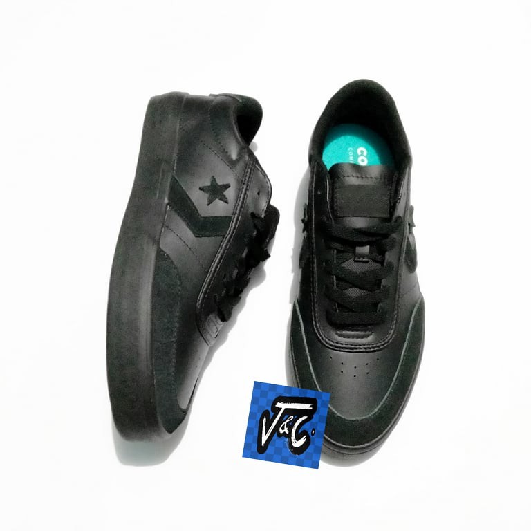 Sepatu Converse Courtlandt Leather Ox Full Black Murah